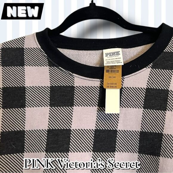New PINK Victoria’s Secret Buffalo Plaid Crewneck Sweatshirt – XS - Picture 5 of 7